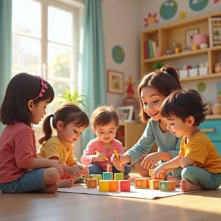 Niños jugando en una guardería española