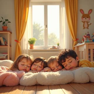 Niños durmiendo la siesta en una guardería española