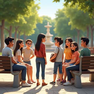 Grupo de adolescentes en un parque español