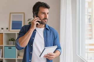 Padre consultando por teléfono la posición en lista de espera de una guardería pública