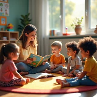 Niños de guardería escuchando un cuento