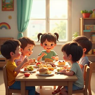 Niños comiendo en una guardería española