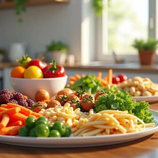 Variedad de comida saludable para niños en una guardería