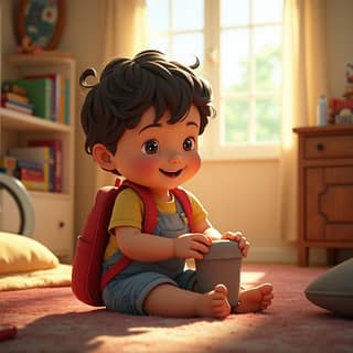 Niño feliz preparándose para ir a la guardería
