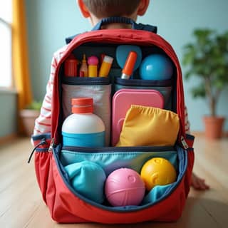 Interior de una mochila organizada para la guardería