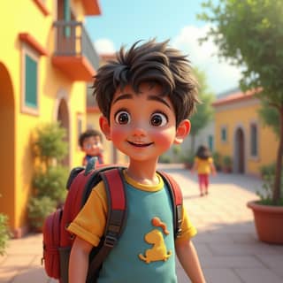 Niño con mochila ergonómica en una guardería española