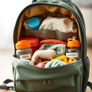 Interior de una mochila de guardería organizada