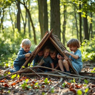 Niños jugando en la naturaleza en una guardería