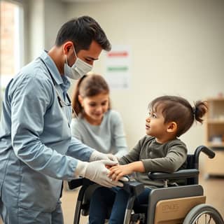 Profesionales de guardería trabajando con niños con necesidades especiales