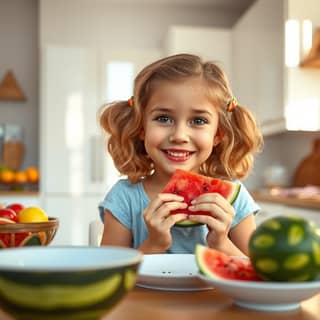 Niña comiendo fruta fresca