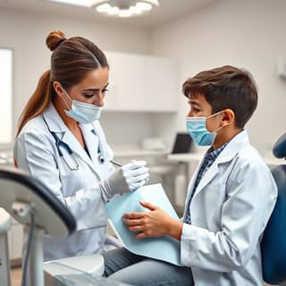 Dentista revisando la boca de un niño