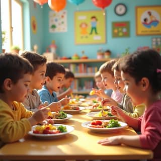 Niños comiendo en una guardería española