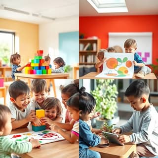 Niños jugando y aprendiendo en una guardería