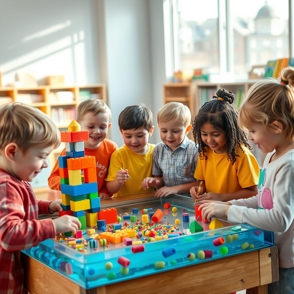 Niños participando en un experimento científico en la guardería