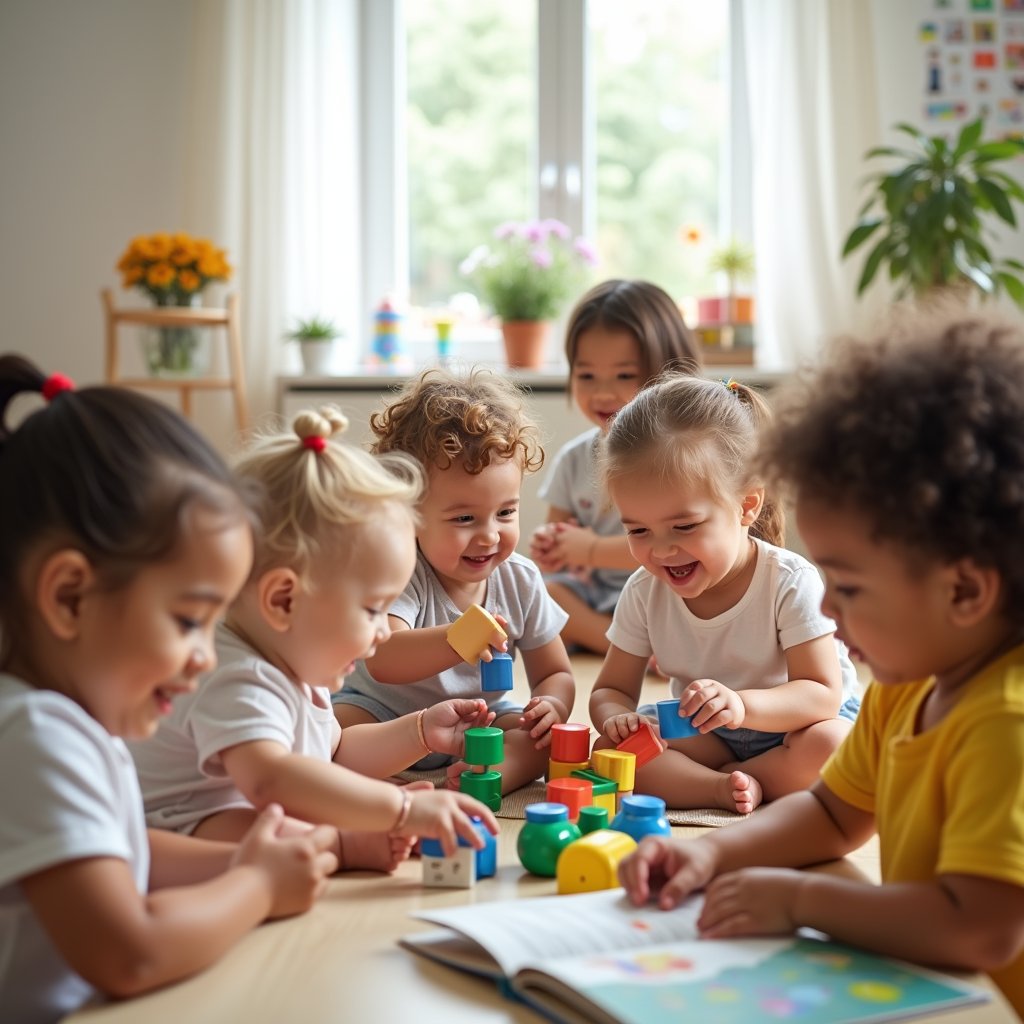 Niños jugando juntos en la guardería