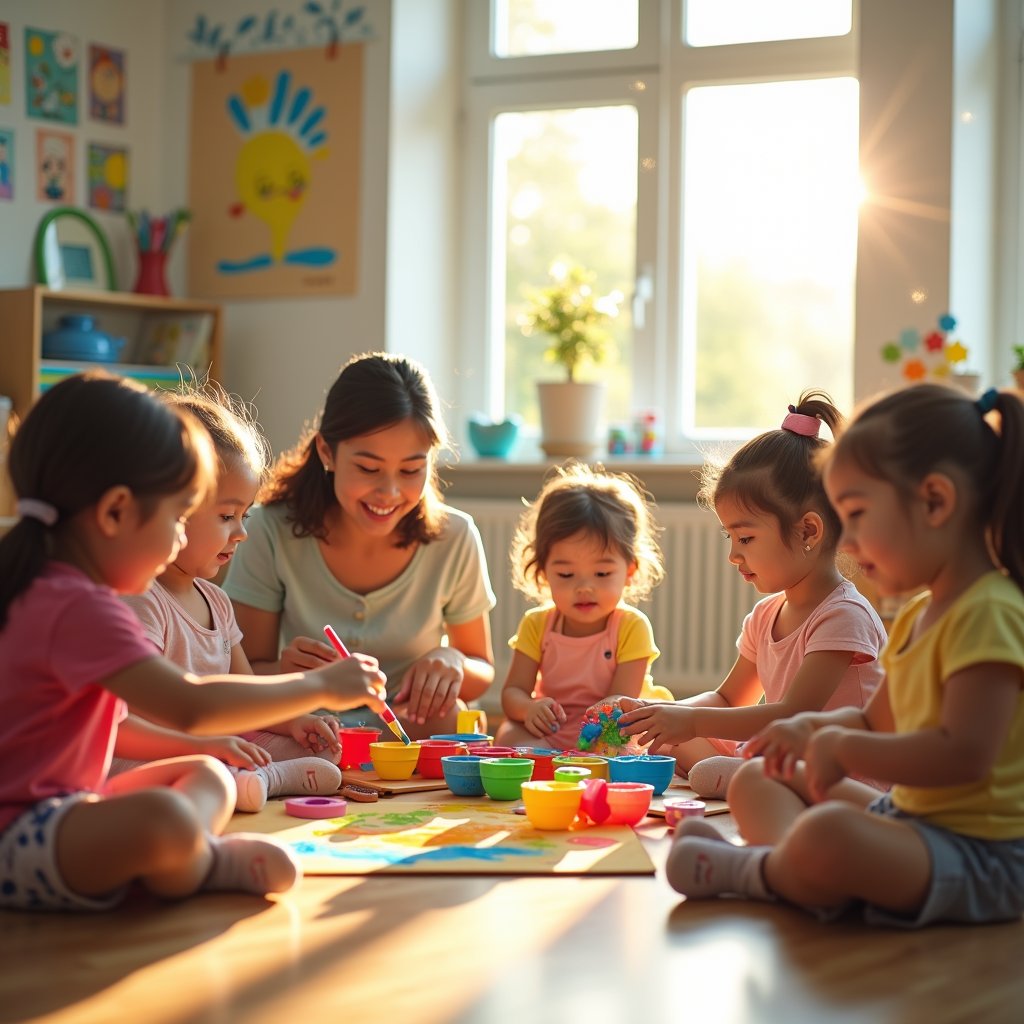 Educadora jugando con un niño