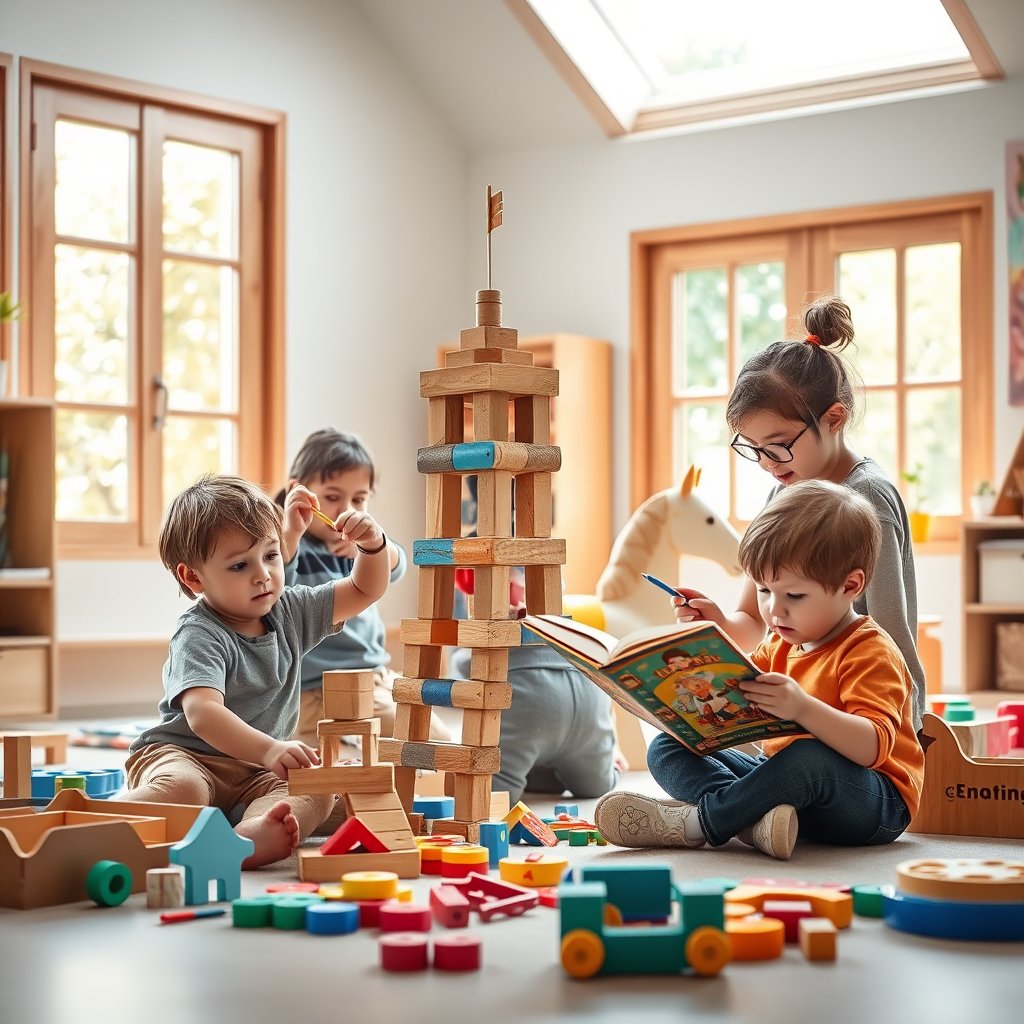 Niños jugando juntos en una guardería